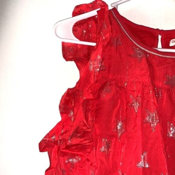 Cat & Jack Girls Red Starry Ruffle Sleeveless Dress M 7/8 Rayon & Cotton Blend - Picture 6 of 8